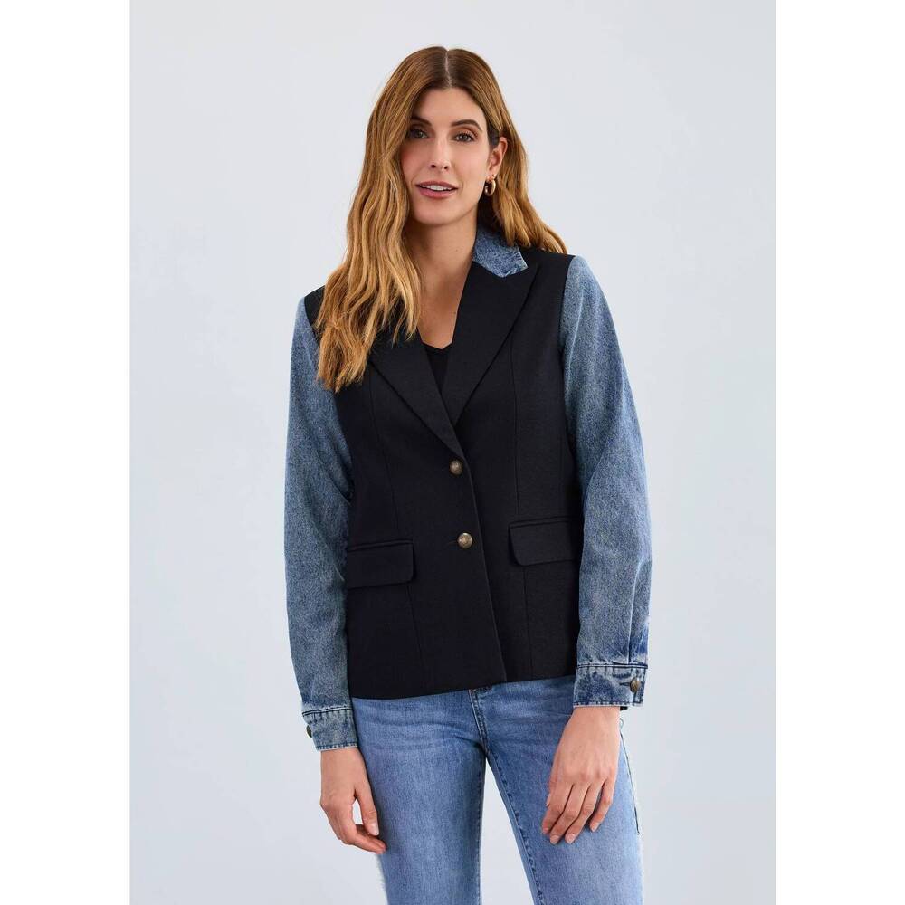 NEW FDJ millicent mixed media blazer in black